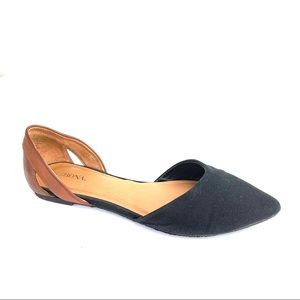 Merona Pointed Toe Black Canvas Brown Vegan Flats